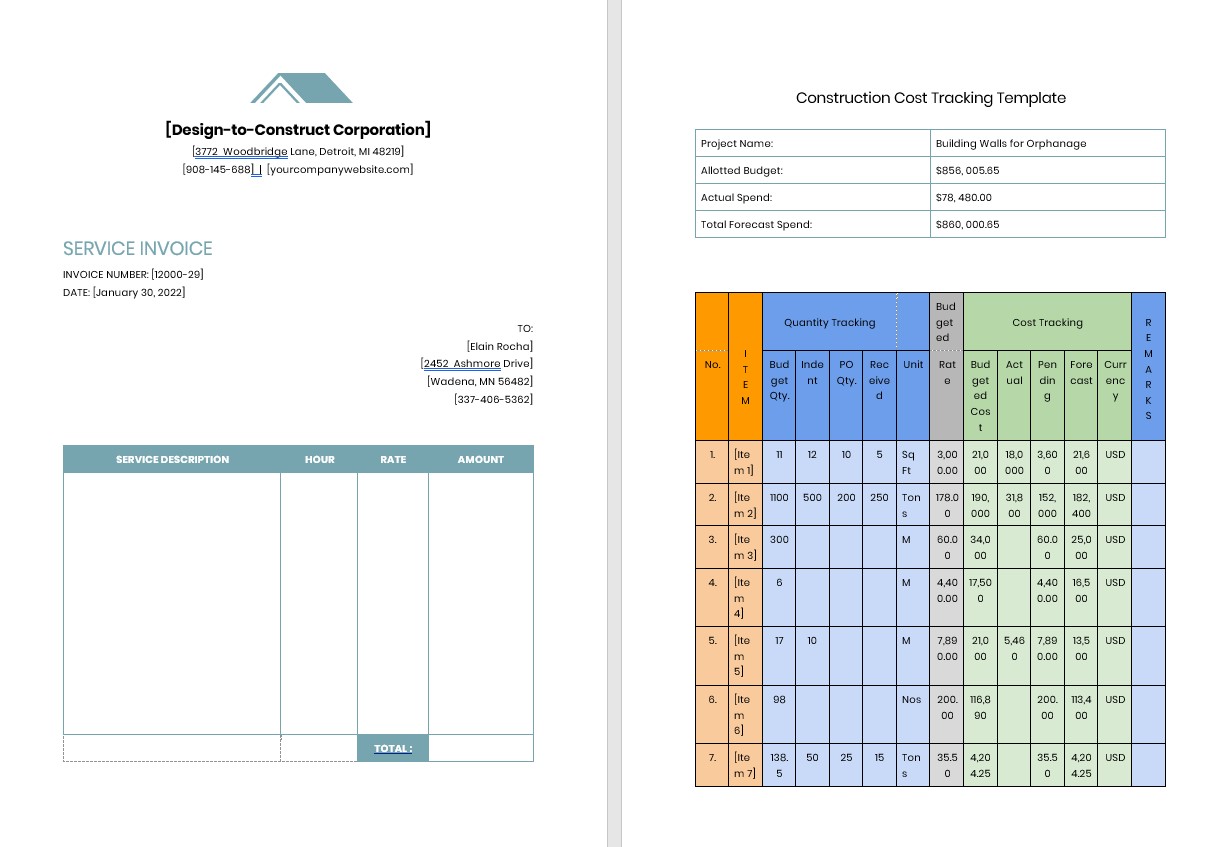 Contractor Job Invoice Template PSD template